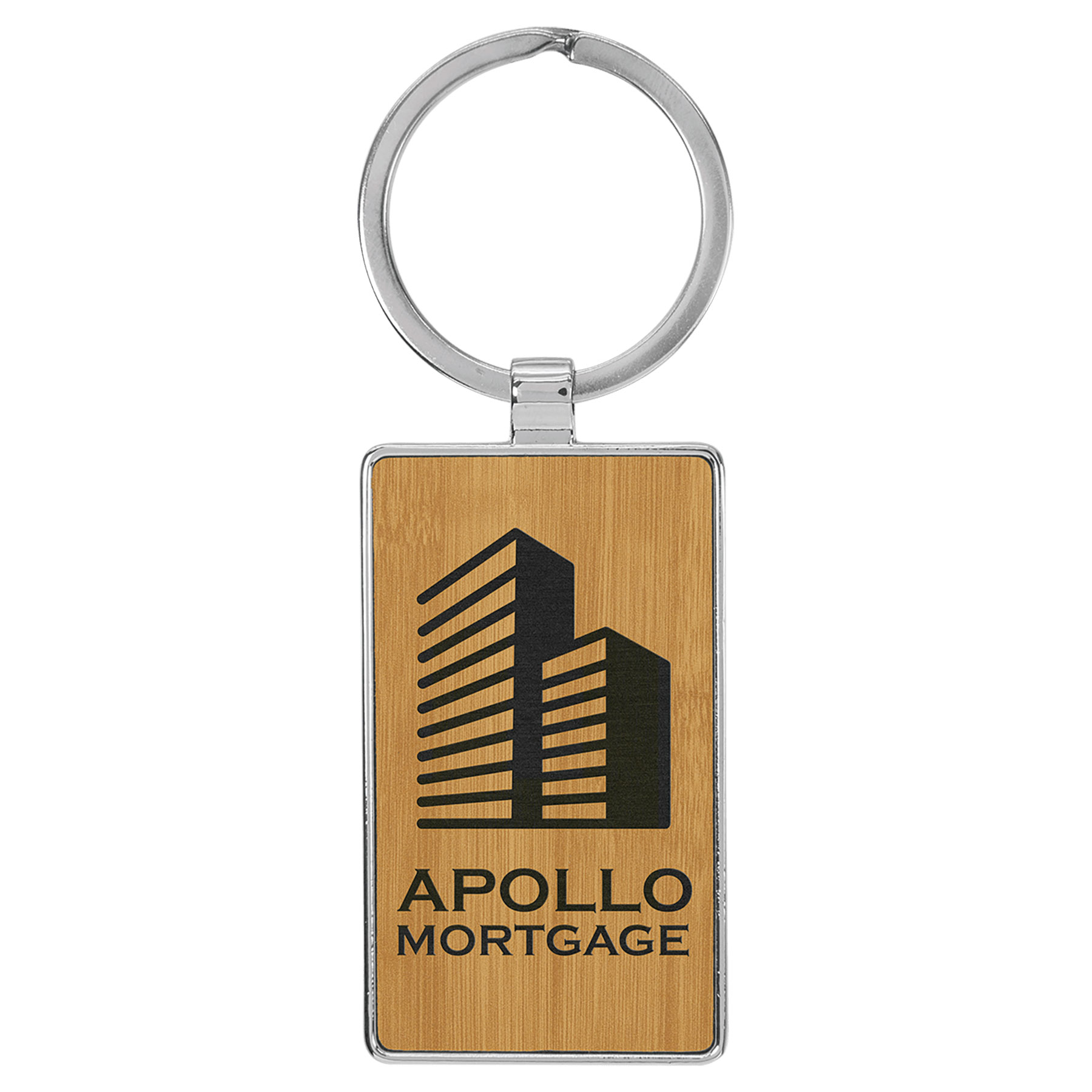 Bamboo Leatherette/Metal Rectangle Keychain