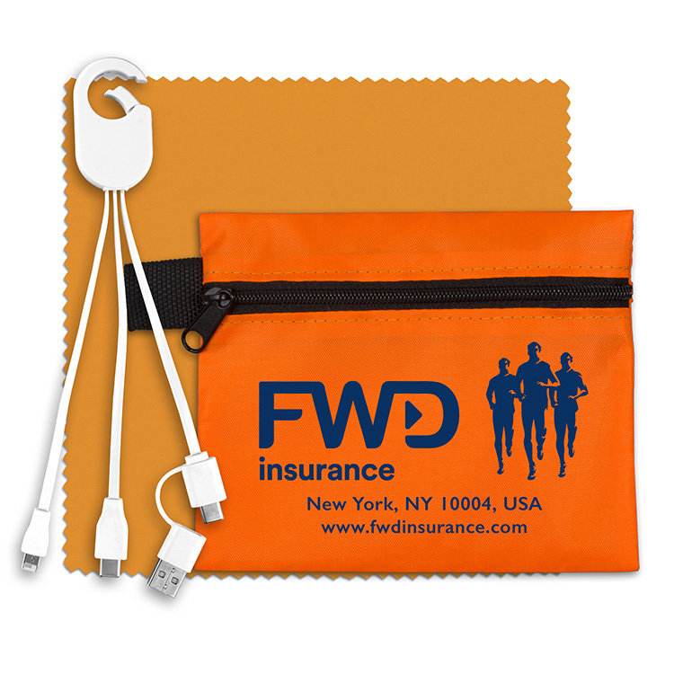 Mobile Tech Charging Cables In Zipper Pouch Components inserted into Polyester Zipper Pouch 12