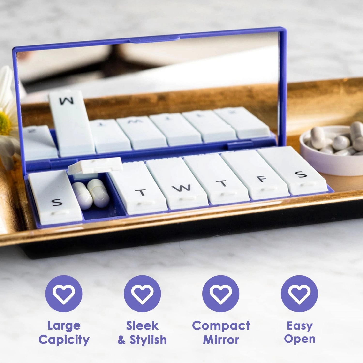 Pill Box 7-Day Supplement Organizer With Mirror 4