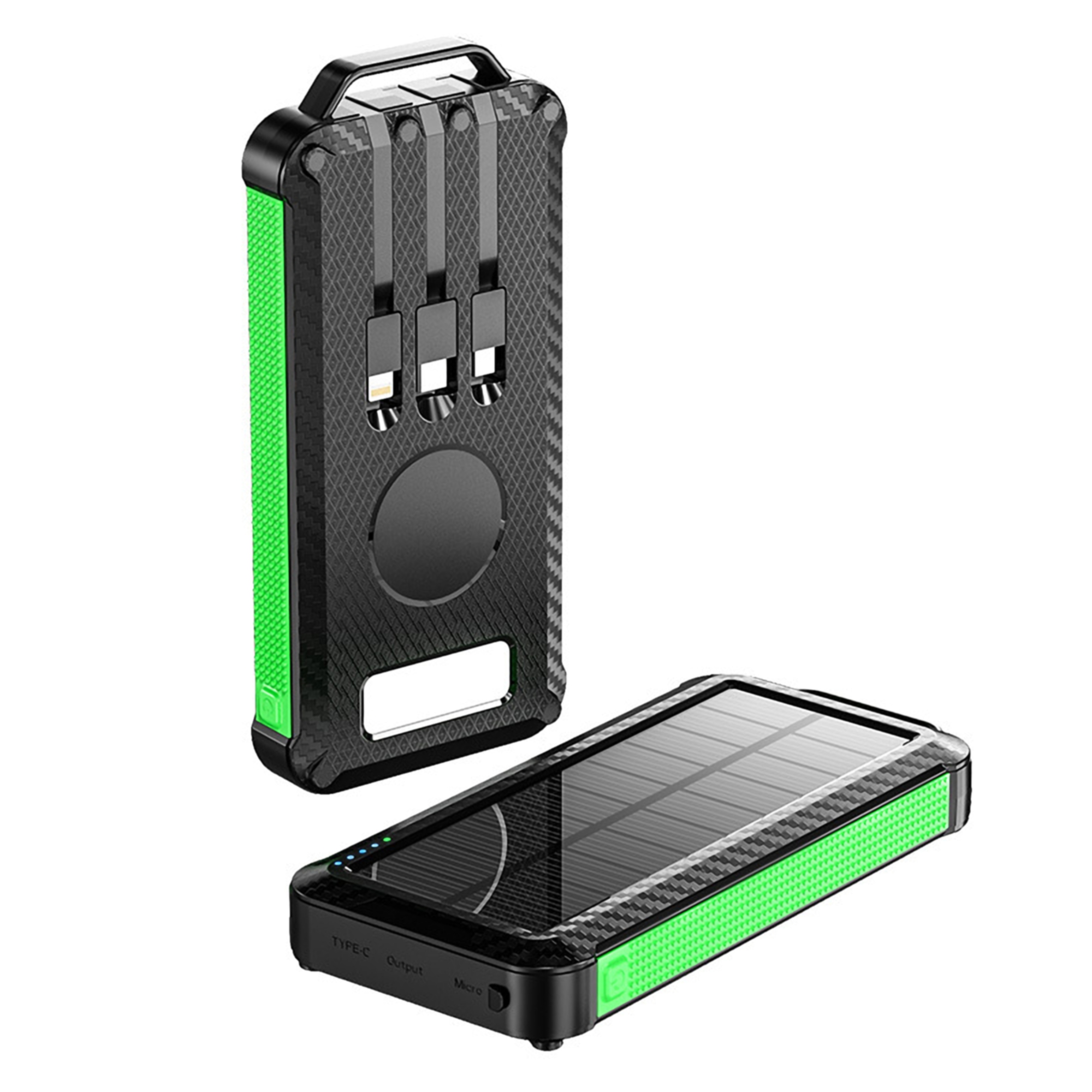 10000mAh Solar Power Bank w/Wireless Charger and Built-in Cable 4