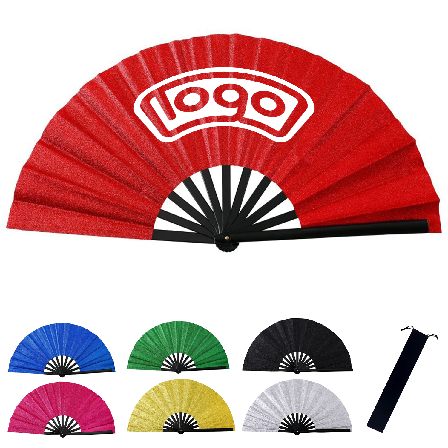13 Inch Glitter Bamboo Handheld Folding Fan 3