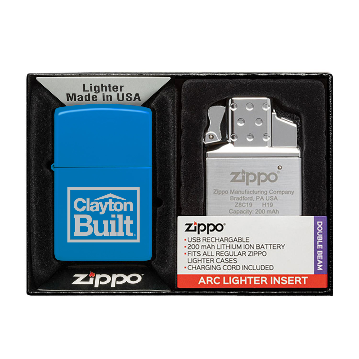 Matte Zippo® Lighter & Rechargeable Electric Lighter Insert Gift Set 4