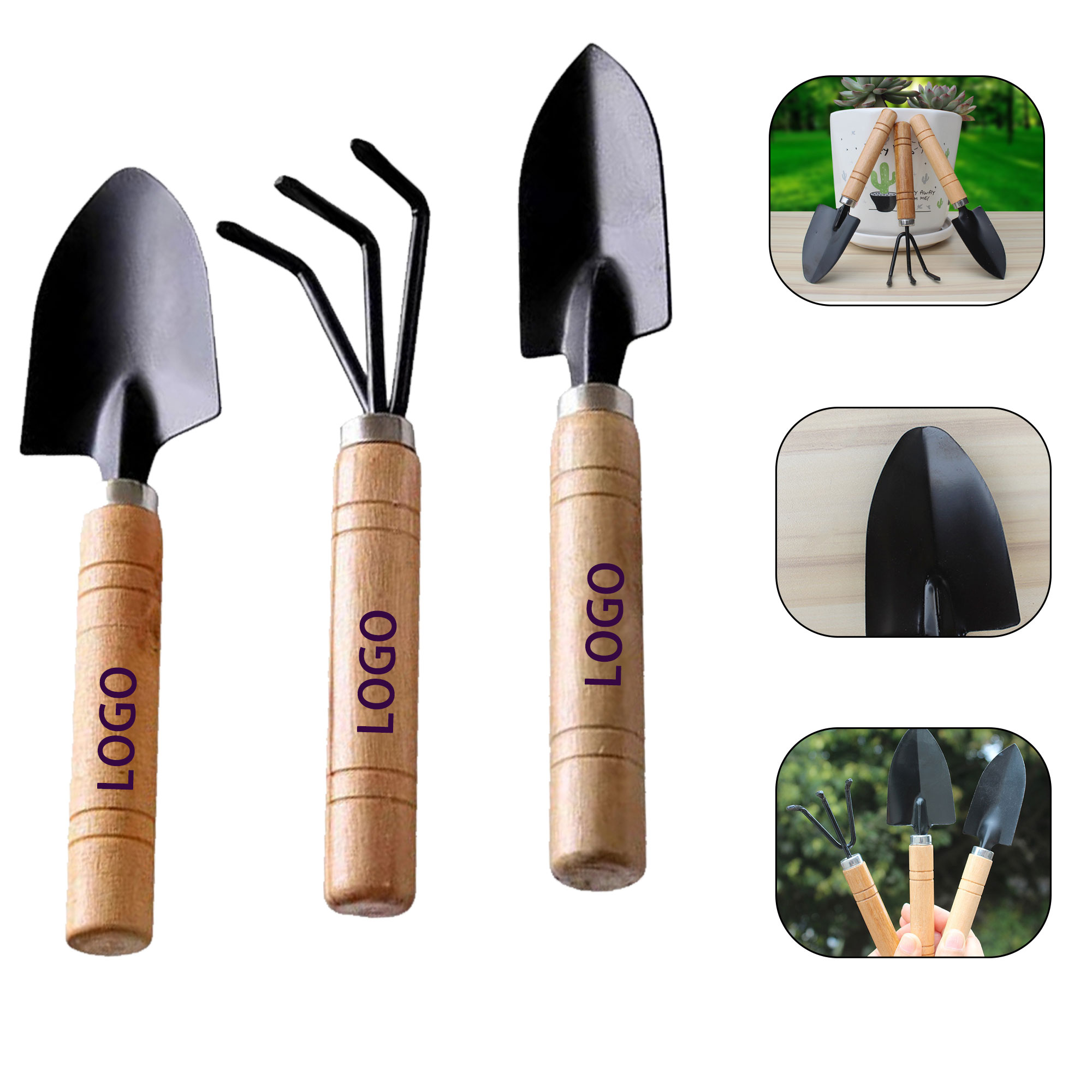 Mini Three pieces Set Of Wooden Garden Tool 4