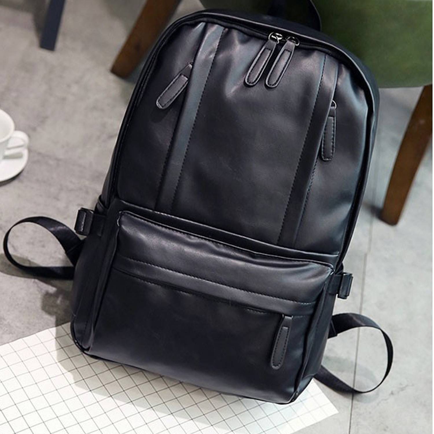 Cowhide Leather Black Business Computer Backpack 8