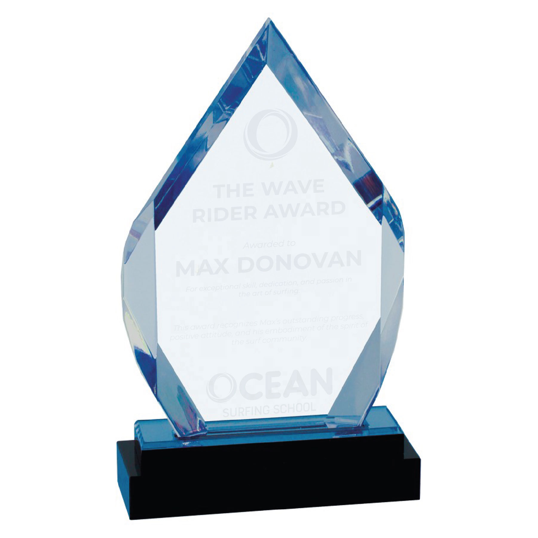 8" Blue Fusion Diamond Impress Acrylic w/ Black Glass Base