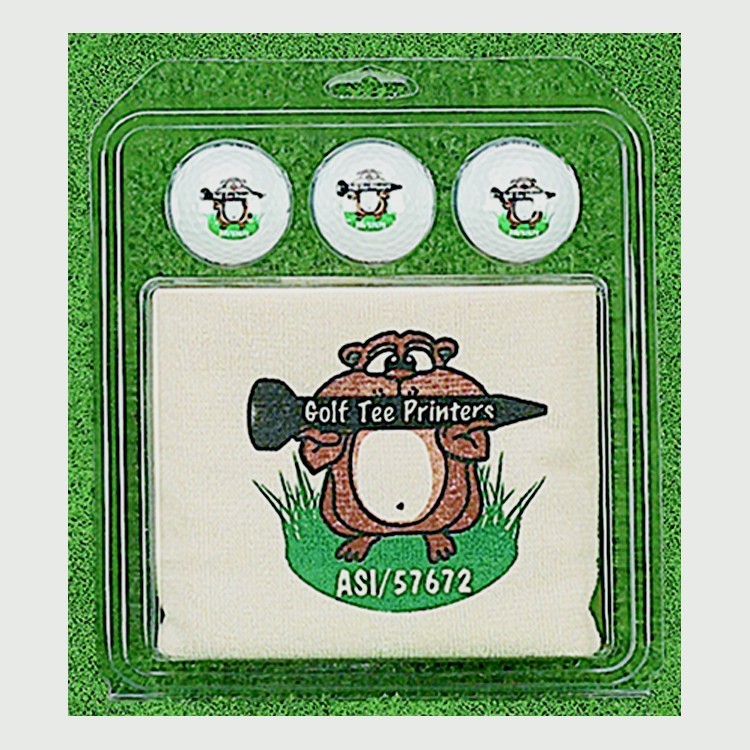 Golf Tournament Gift Pack w/3 Plain White Golf Balls & 1 Golf Towel