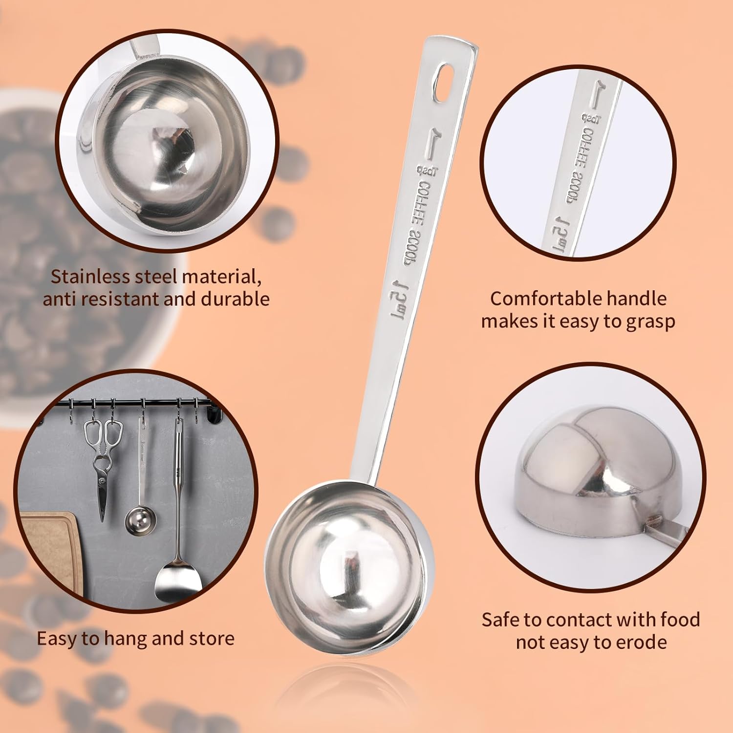 Stainless Steel Measuring Scoop 1 tablespoon 15ml 2