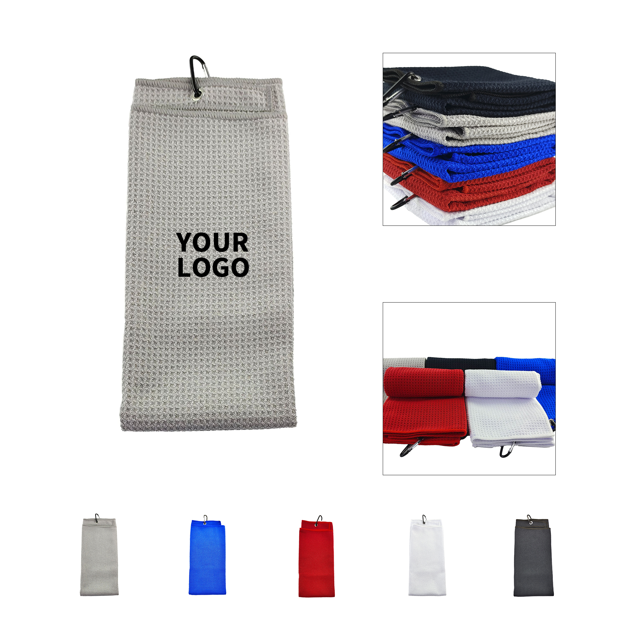 Microfiber Waffle Golf Towel 12" Square With Clip 6