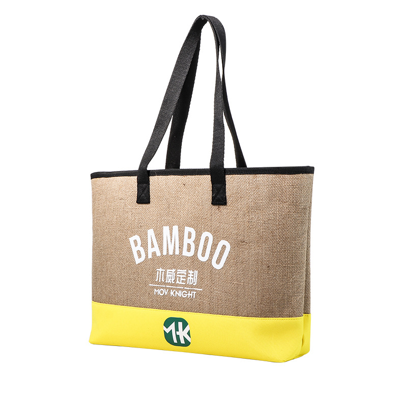 Two Tone Jute Canvas Tote Bag, custom tote bag with logo imprint 2