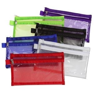 Custom Logo Dual Pocket Mesh Pencil Pouch 5