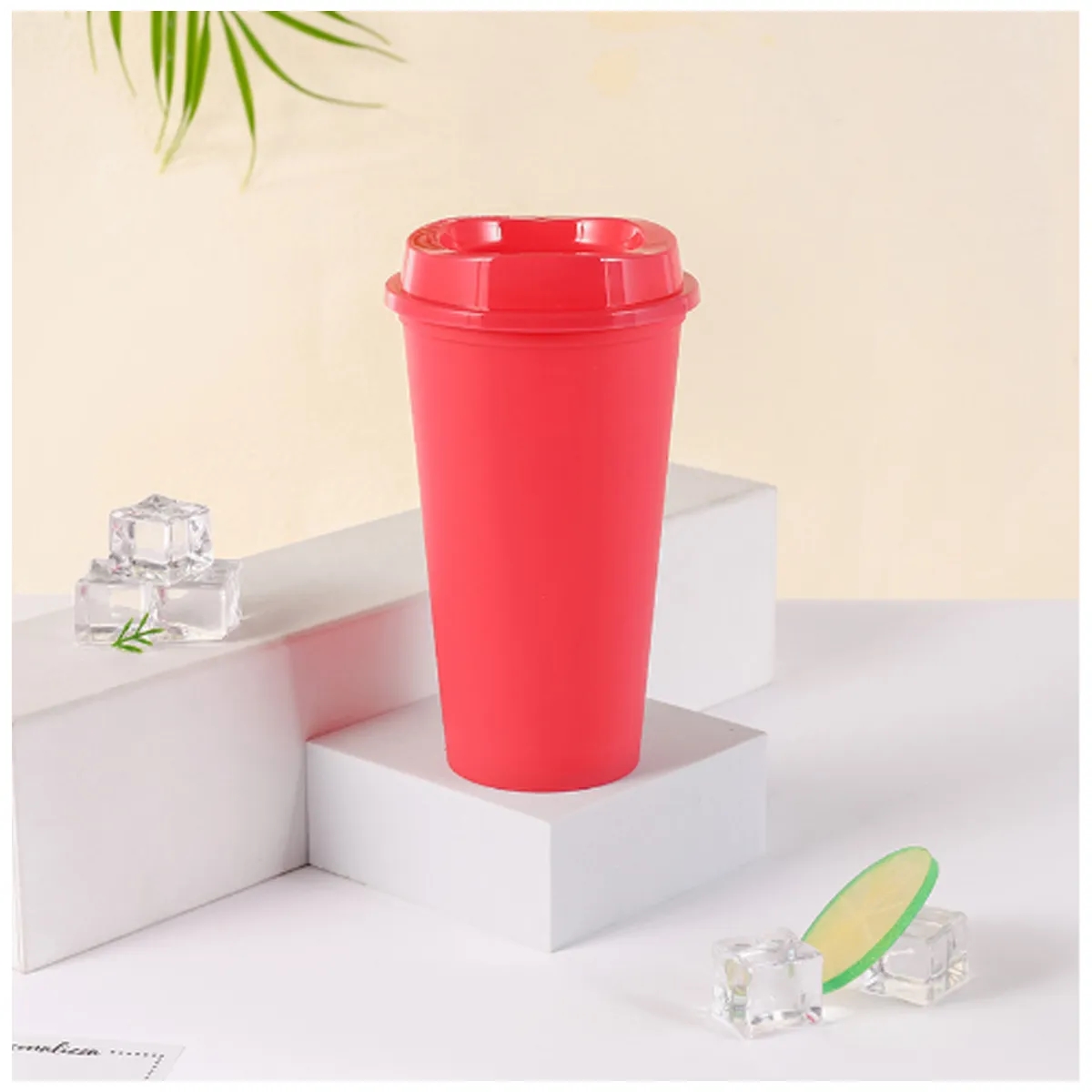 16OZ Reusable Plastic Cup With Lid Coffee Juice Kids Adults 3
