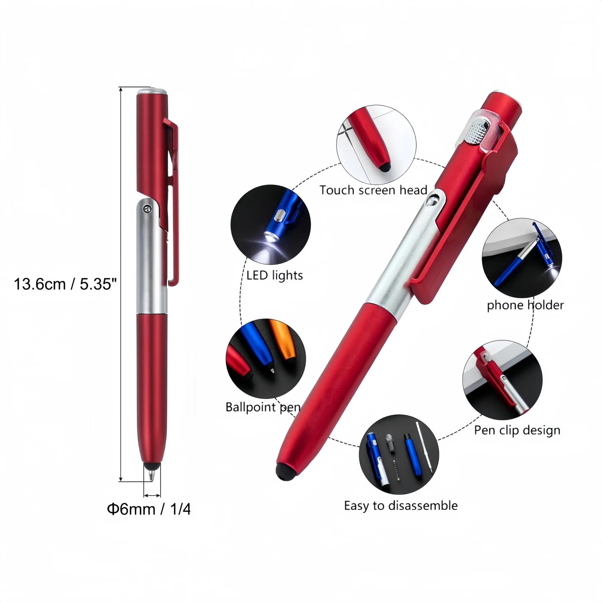 4-in-1 Multi-Function Tech Pen - Stylus, Ballpoint, Flashlig 6