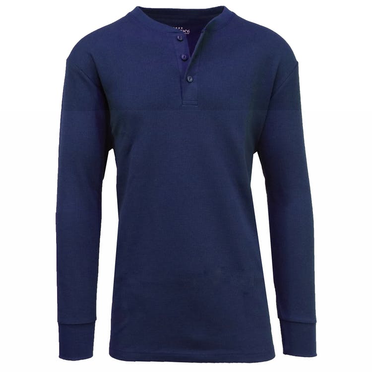 Men's Henley Thermal Shirts - Blue S-XL 3 Button, custom hoodie or sweatshirt with logo imprint 2
