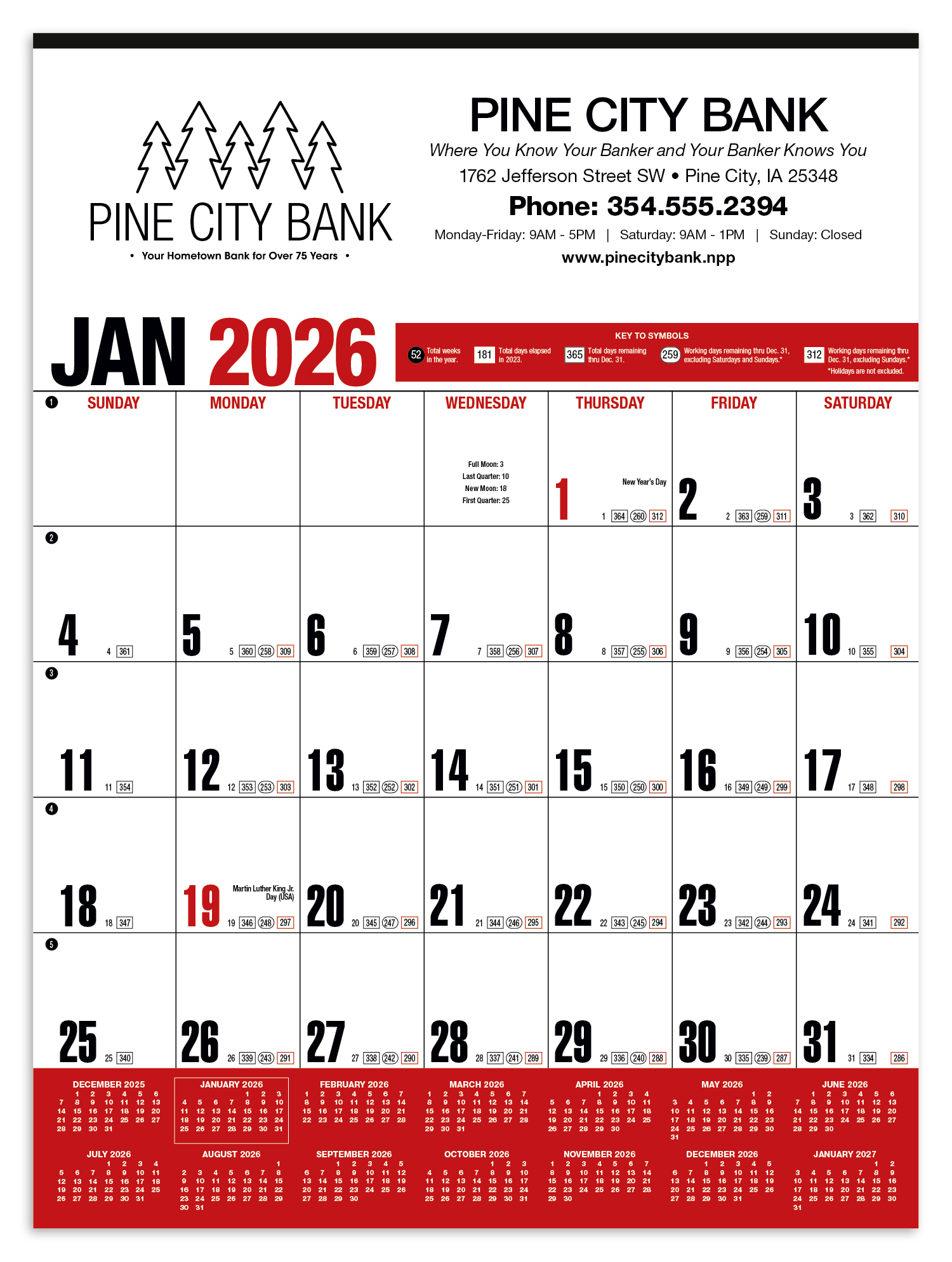 HotLine® Products Yearly Record® Red Calendar 5