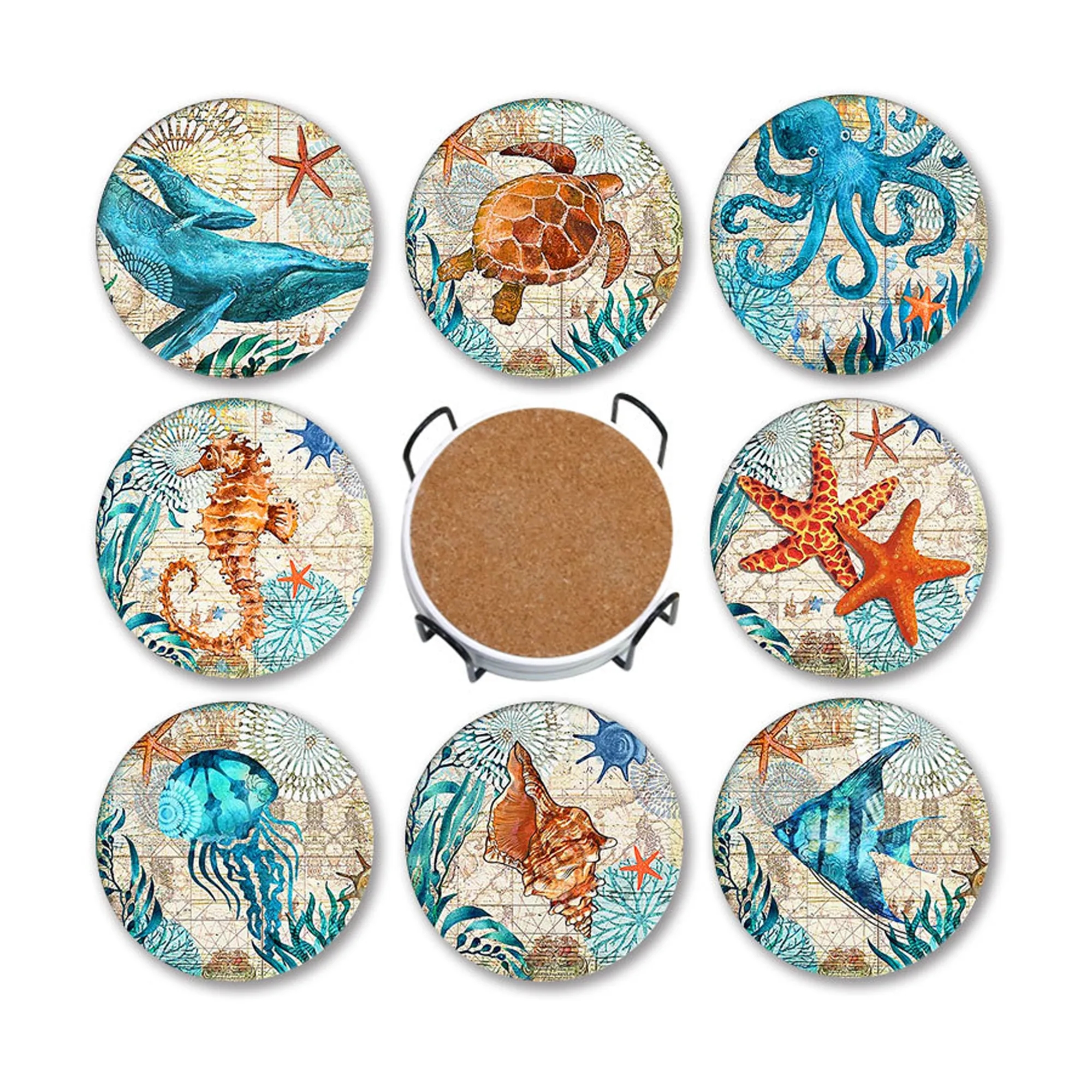 6 Pcs Ceramic Coaster Set with Holder 4
