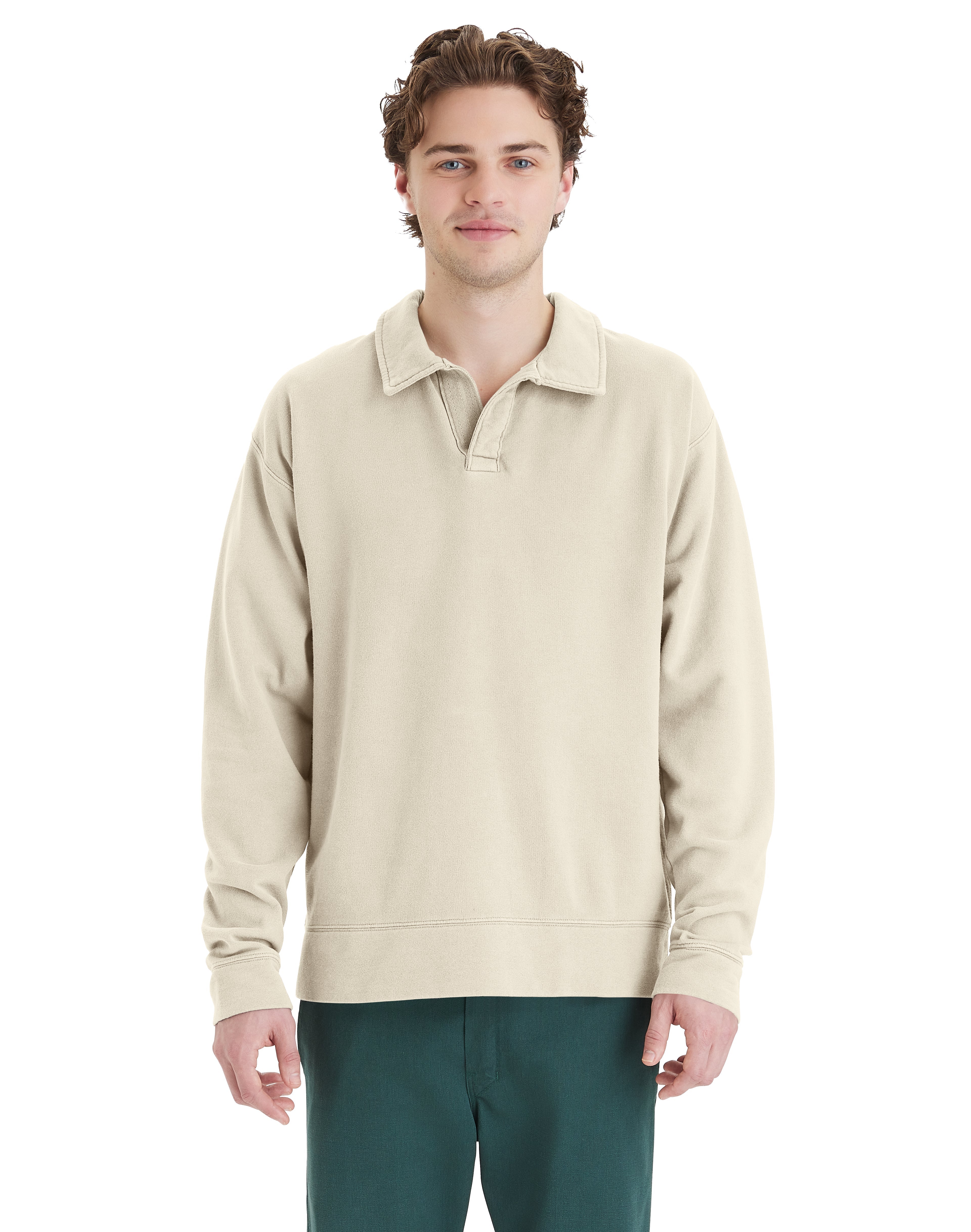 Garment Dye Polo Collar Sweatshirt 1