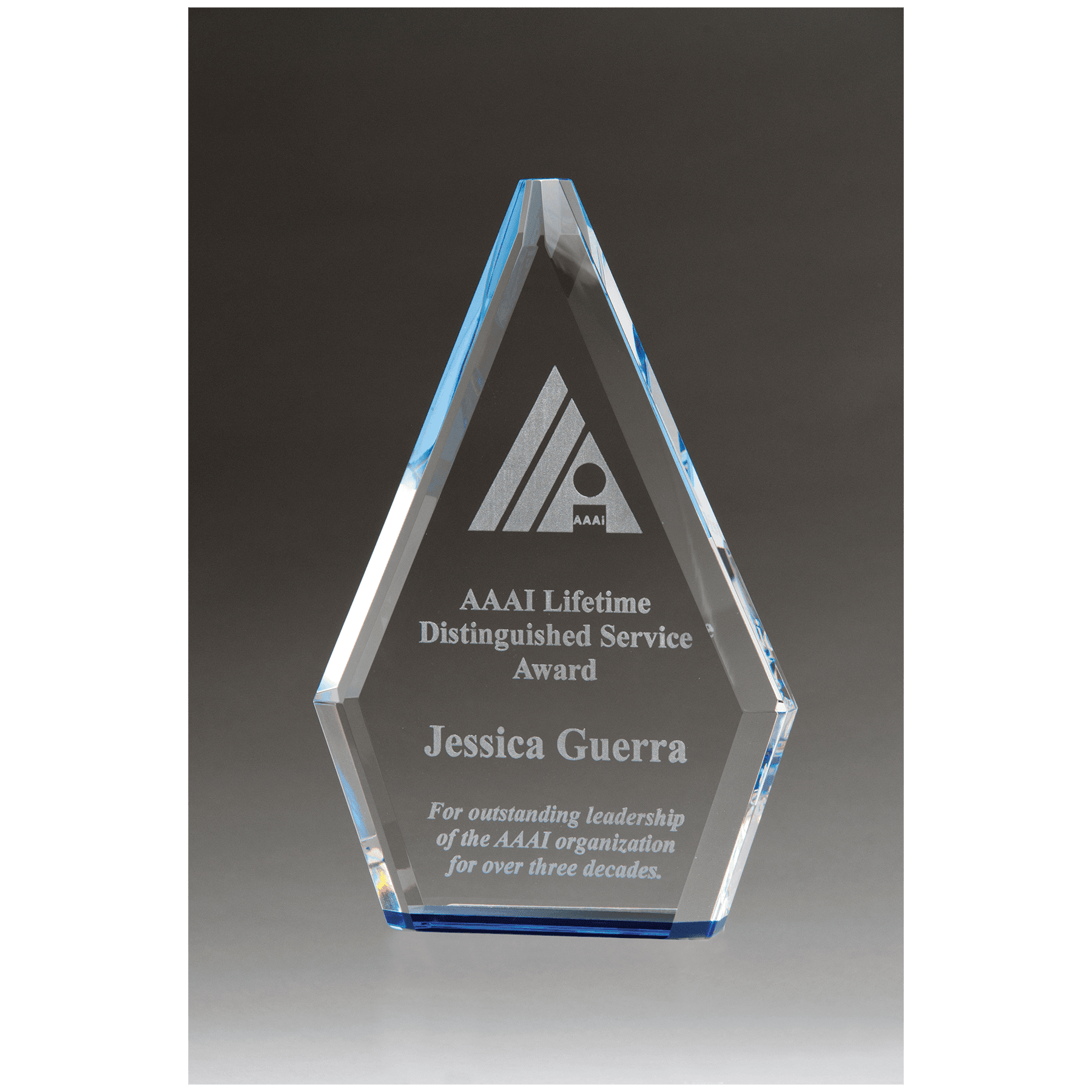 9" Clear Crystal Award with Blue Accented Bottom 2