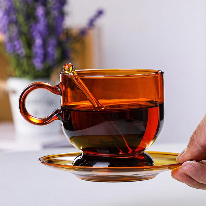 Custom 12 OZ. Glass Tea Cup Coffee Mug with Saucer Set 12