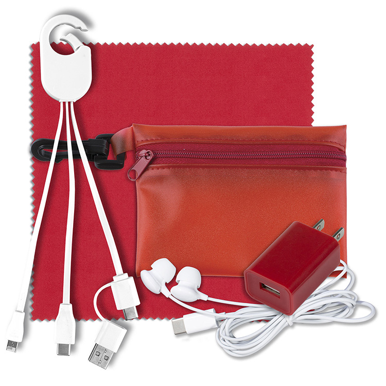 "Miramar" Mobile Tech Earbud and Charging Kit in Translucent Carabiner Zipper Pouch 7
