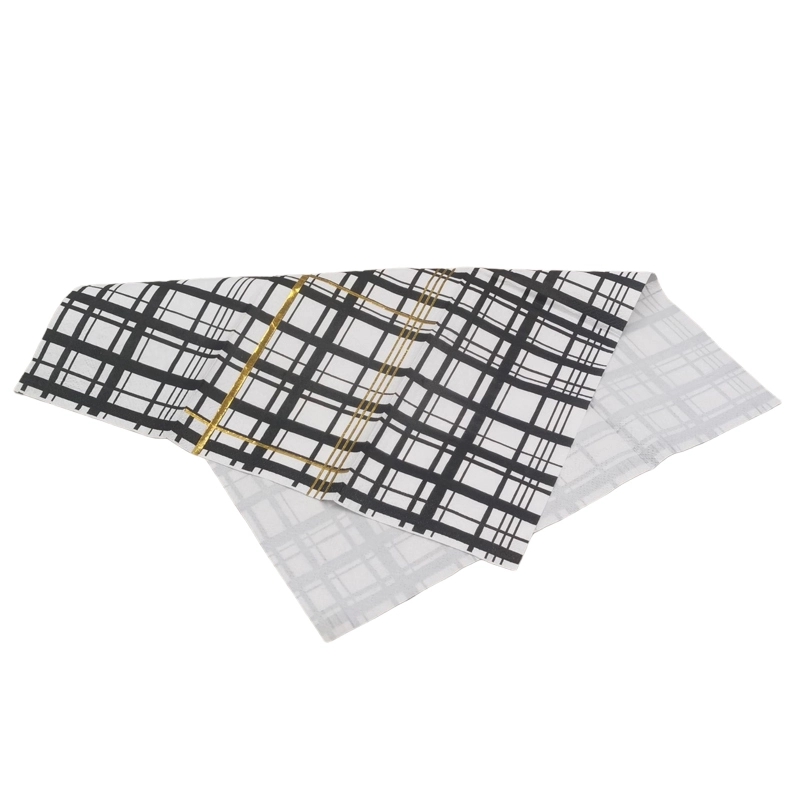 Custom Gold Foil Black And White Stripe Paper Napkins 4