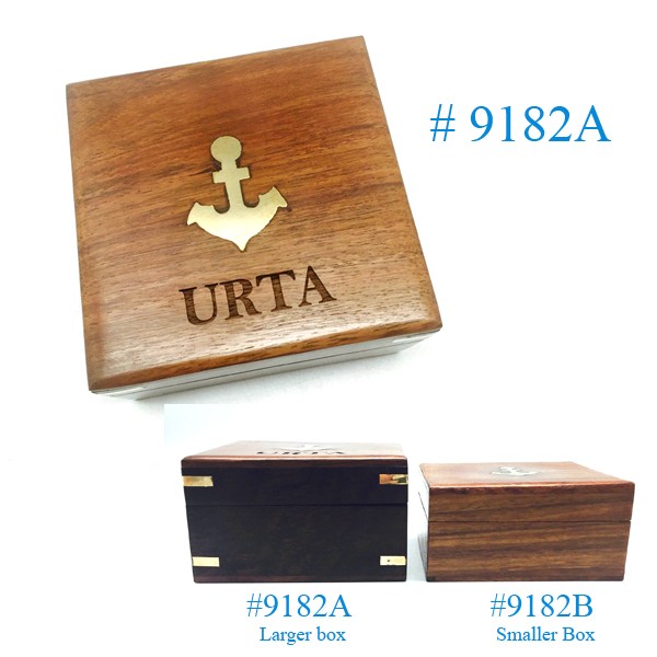 4" Brass Brunton Compass in Wood Case (Brass Anchor & Corners) 2