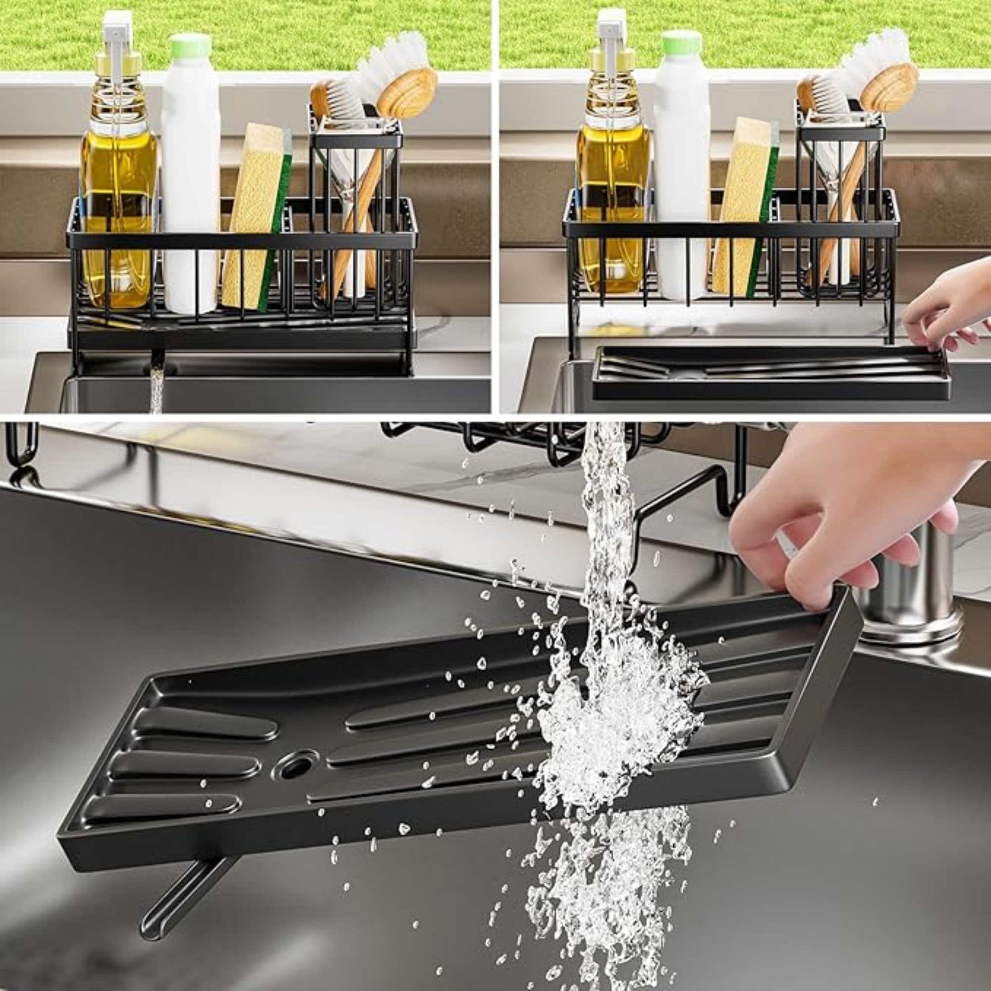Kitchen sink box organizer with high brush holder 4