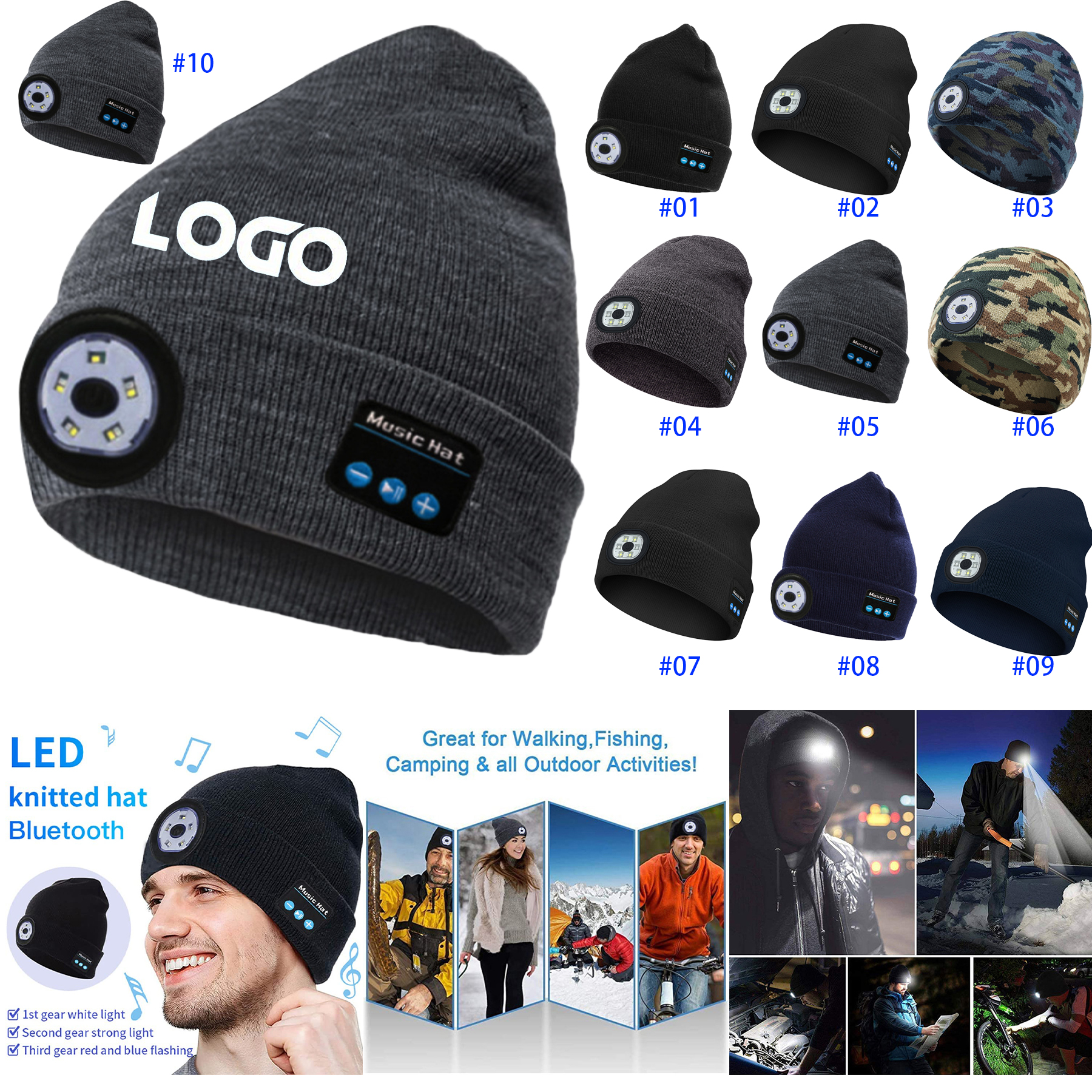 Bluetooth Unisex LED Beanie Hat with Light 2