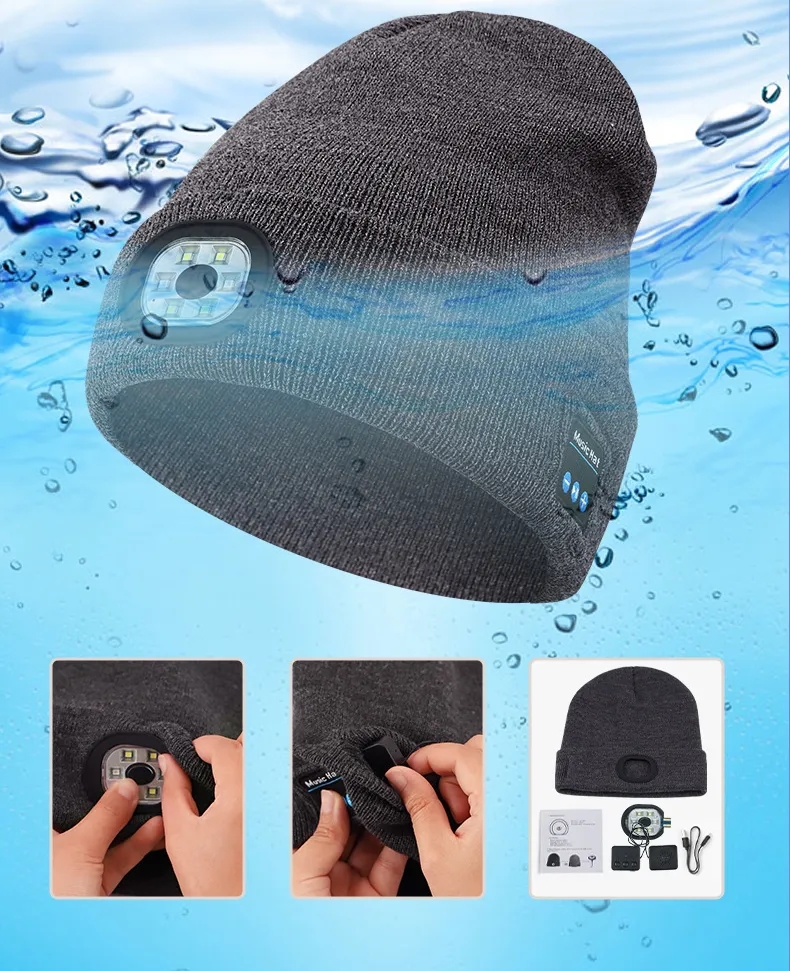 Wireless Musical Knitted Cap With Headlight 2