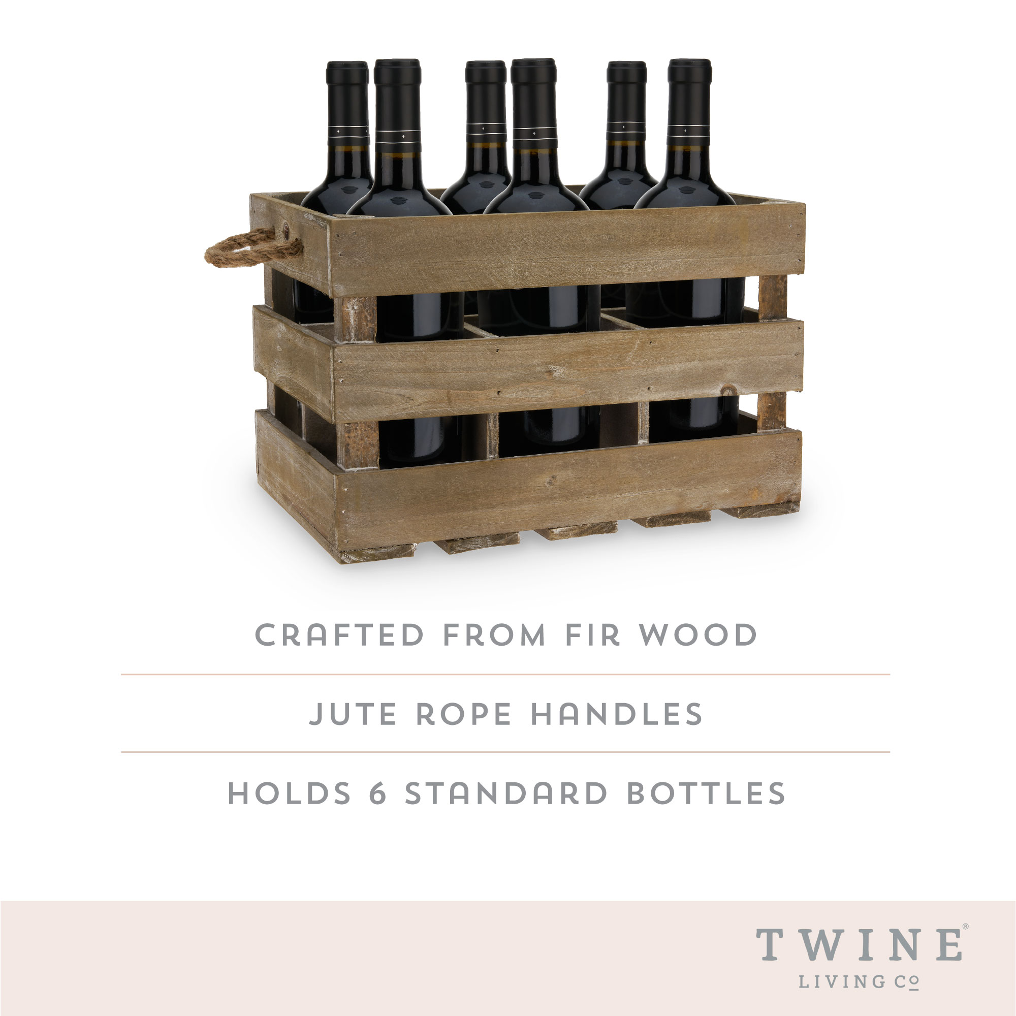 Twine Living® Wooden 6-Bottle Wine Crate 4