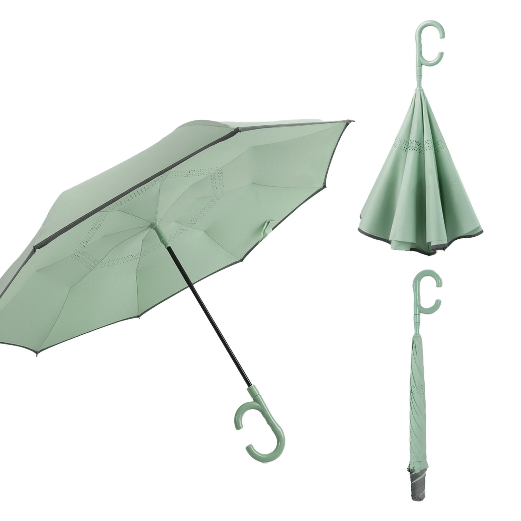 Color Matching Handle Automatic Double Reverse Umbrella 3