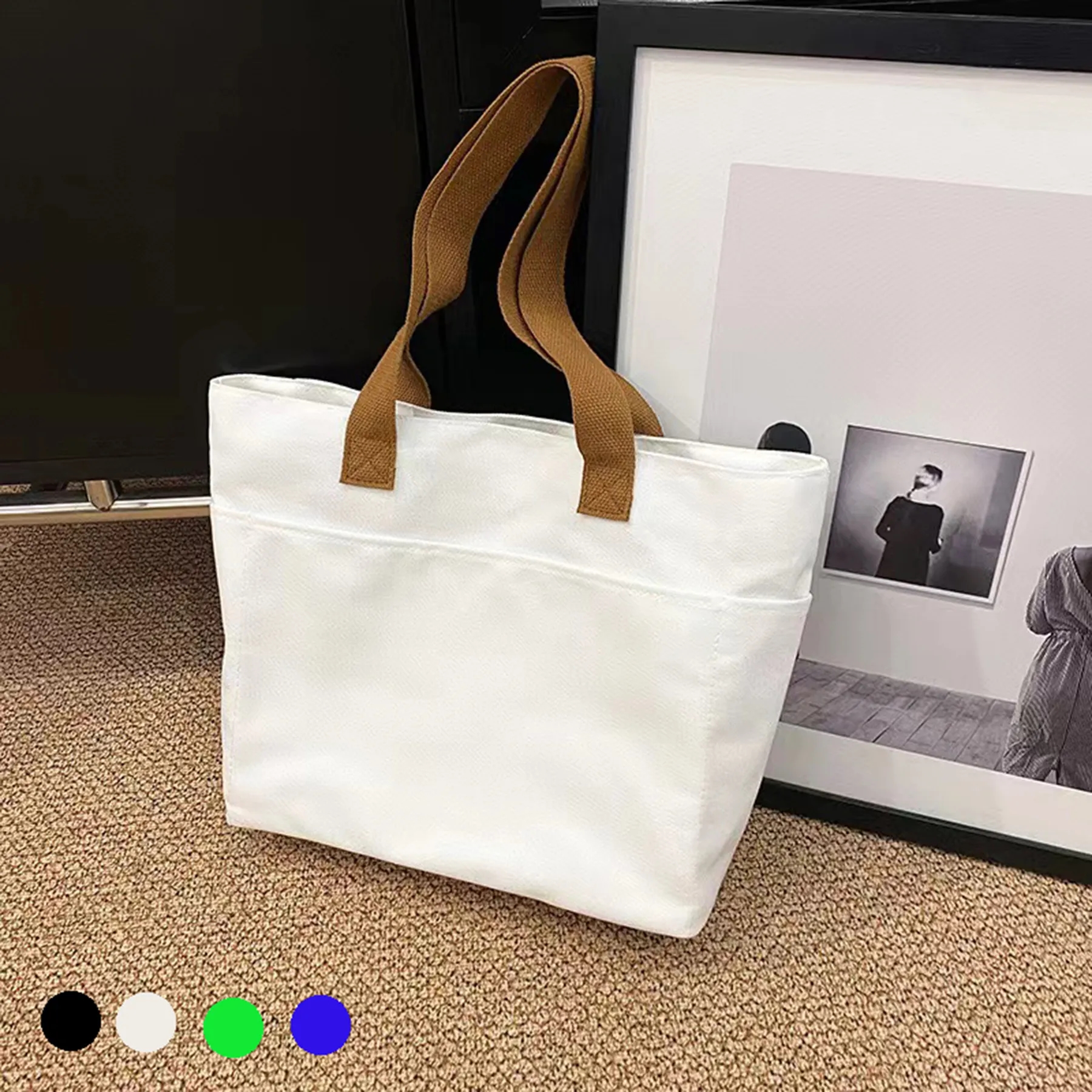 Big Capacity Shoulder Bag With Pockets, custom tote bag with logo imprint 2