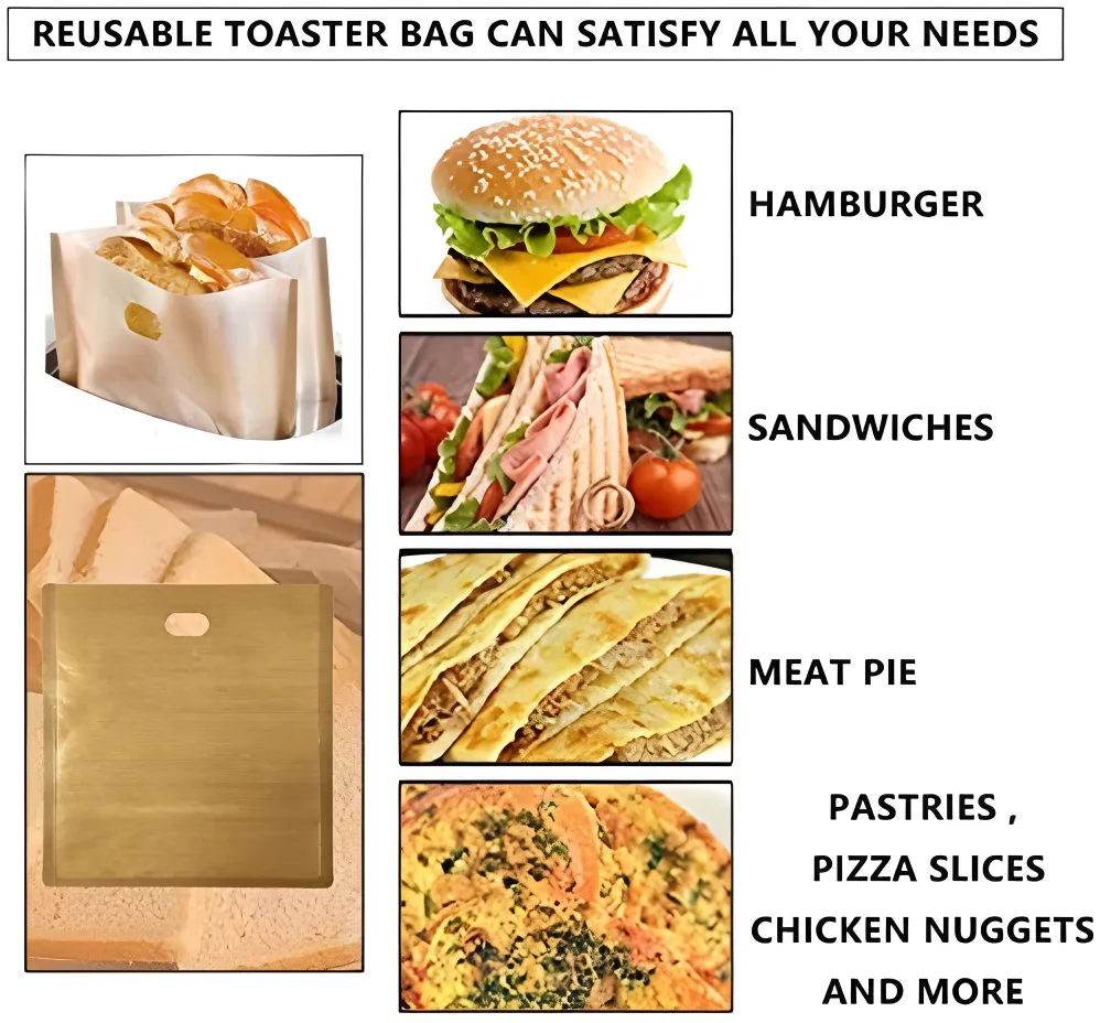 Custom Reusable Toaster Bags for Grilled Cheese Sandwich Non Stick Heat Resistant Bulk Wholesale 2