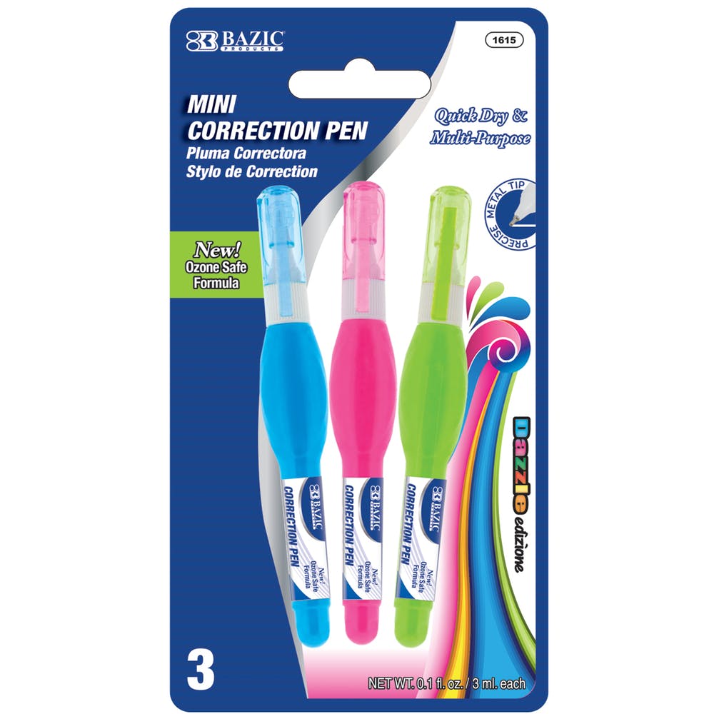 Mini Correction Pens - Assorted Color Barrels 3 Pack