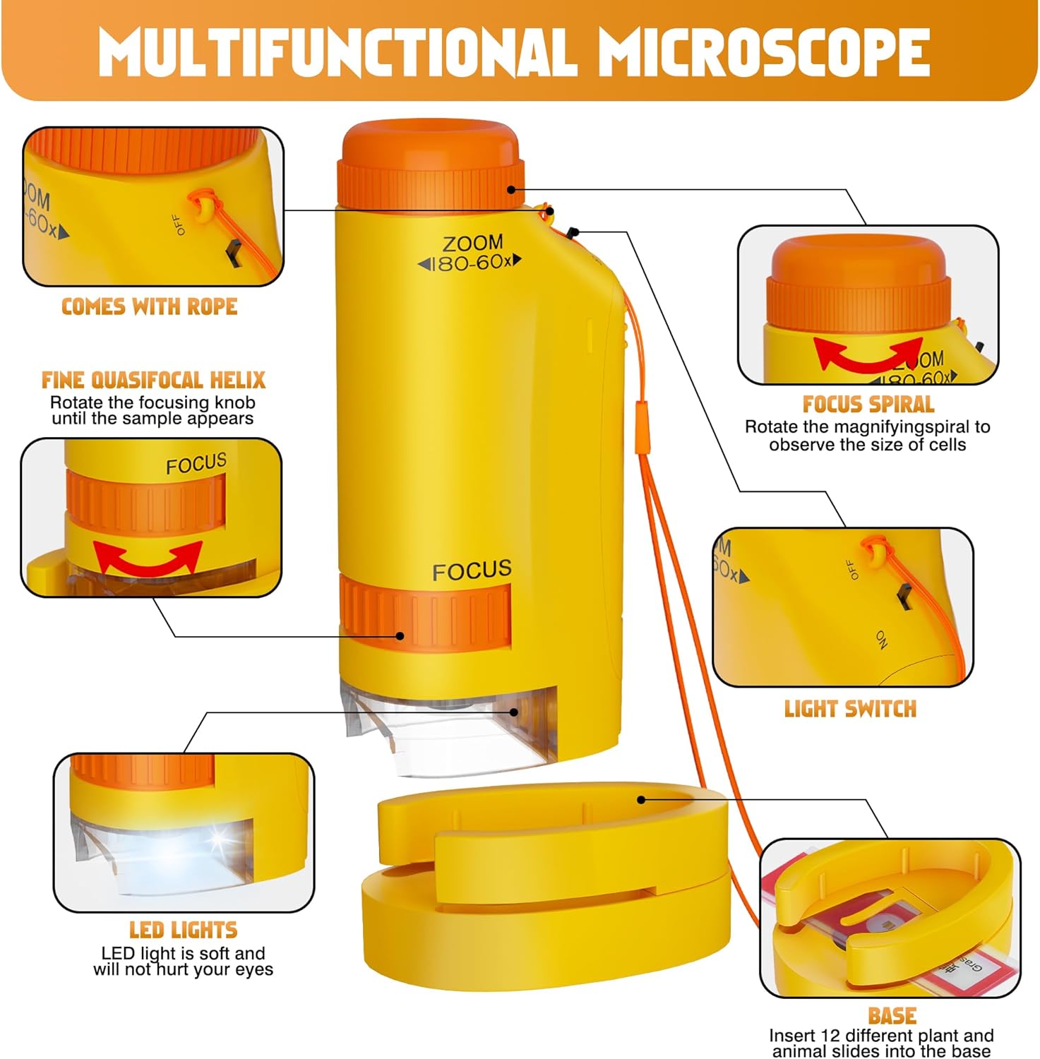 Portable Microscope for Kids 60x-180x 1
