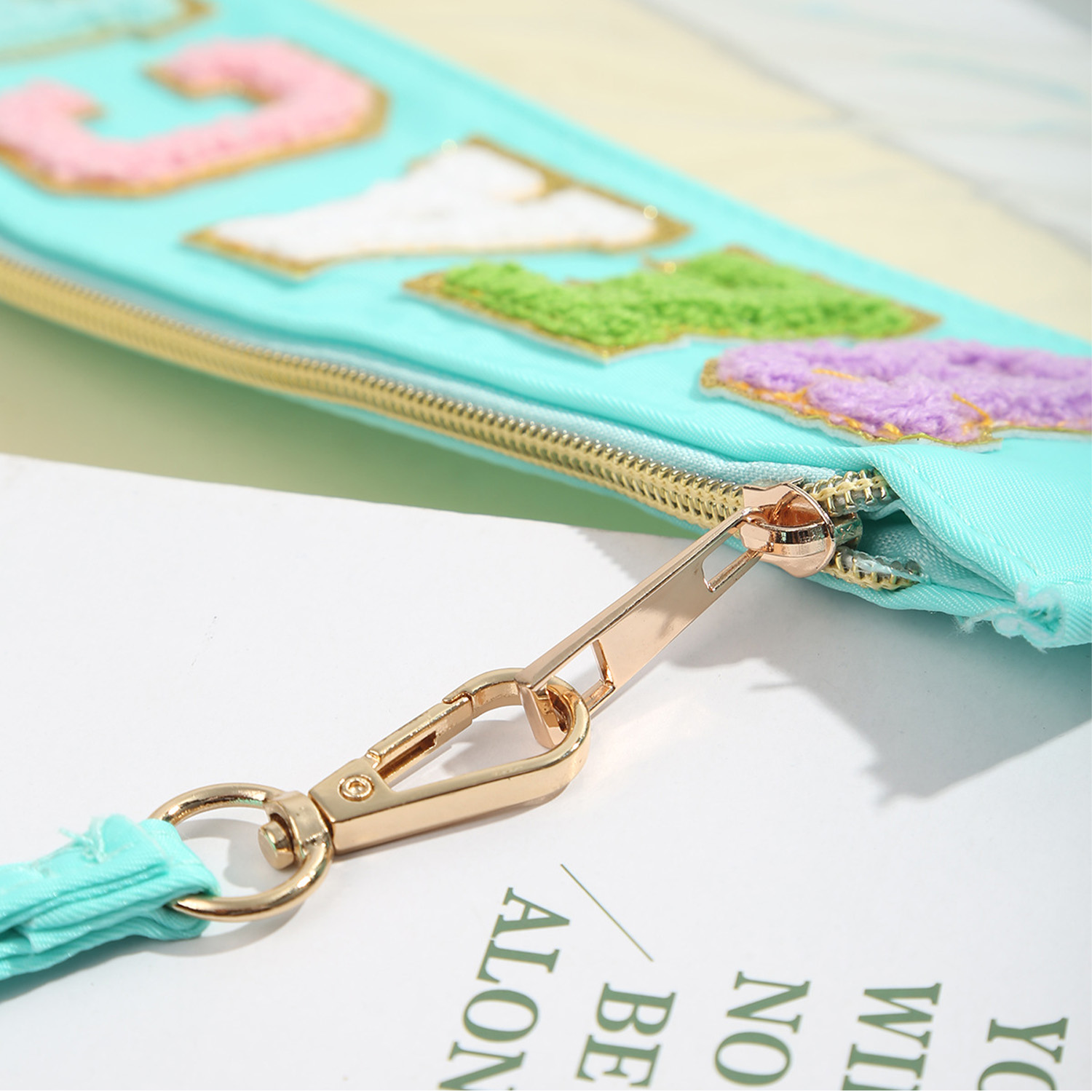 Waterproof Chenille Letter Clear PVC Cosmetic Bag 5