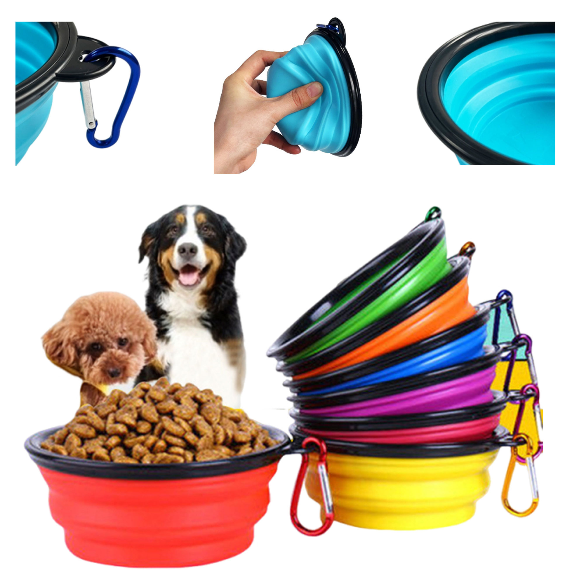 Foldable Dog Bowl with Carabiner Clip 1