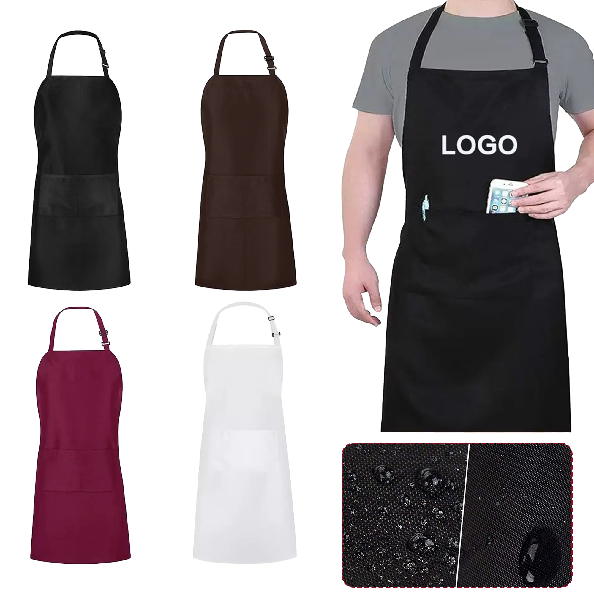 Adjustable Kitchen Bib Apron with Pockets 2