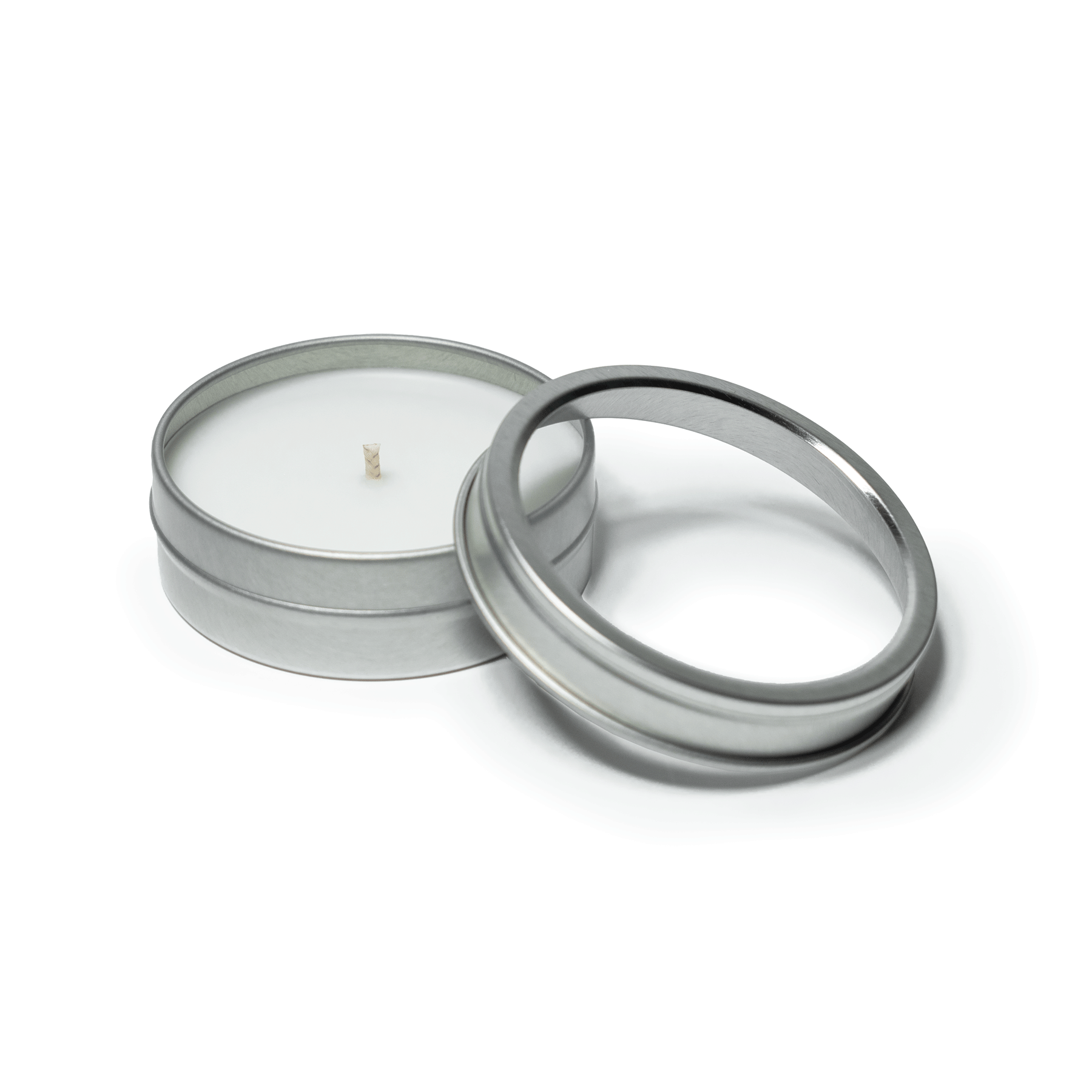2 oz Mini Tin Travel Candle Silver/Clear Lid with 4-C Imprint