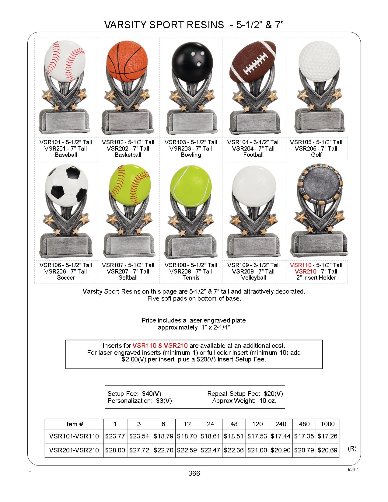 7" Tall Softball Varsity Resin 2