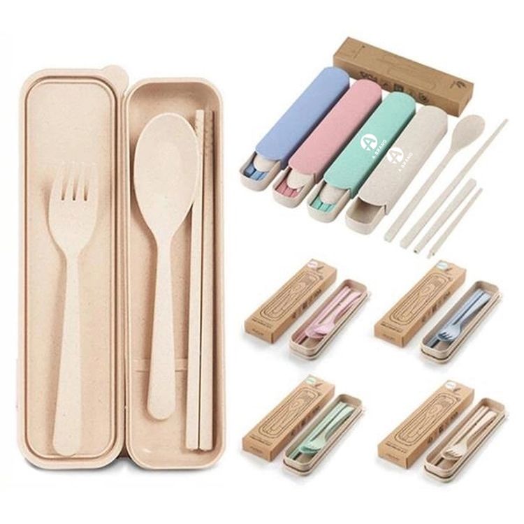 Eco-Friendly Wheat Straw Flatware Set with Case 2