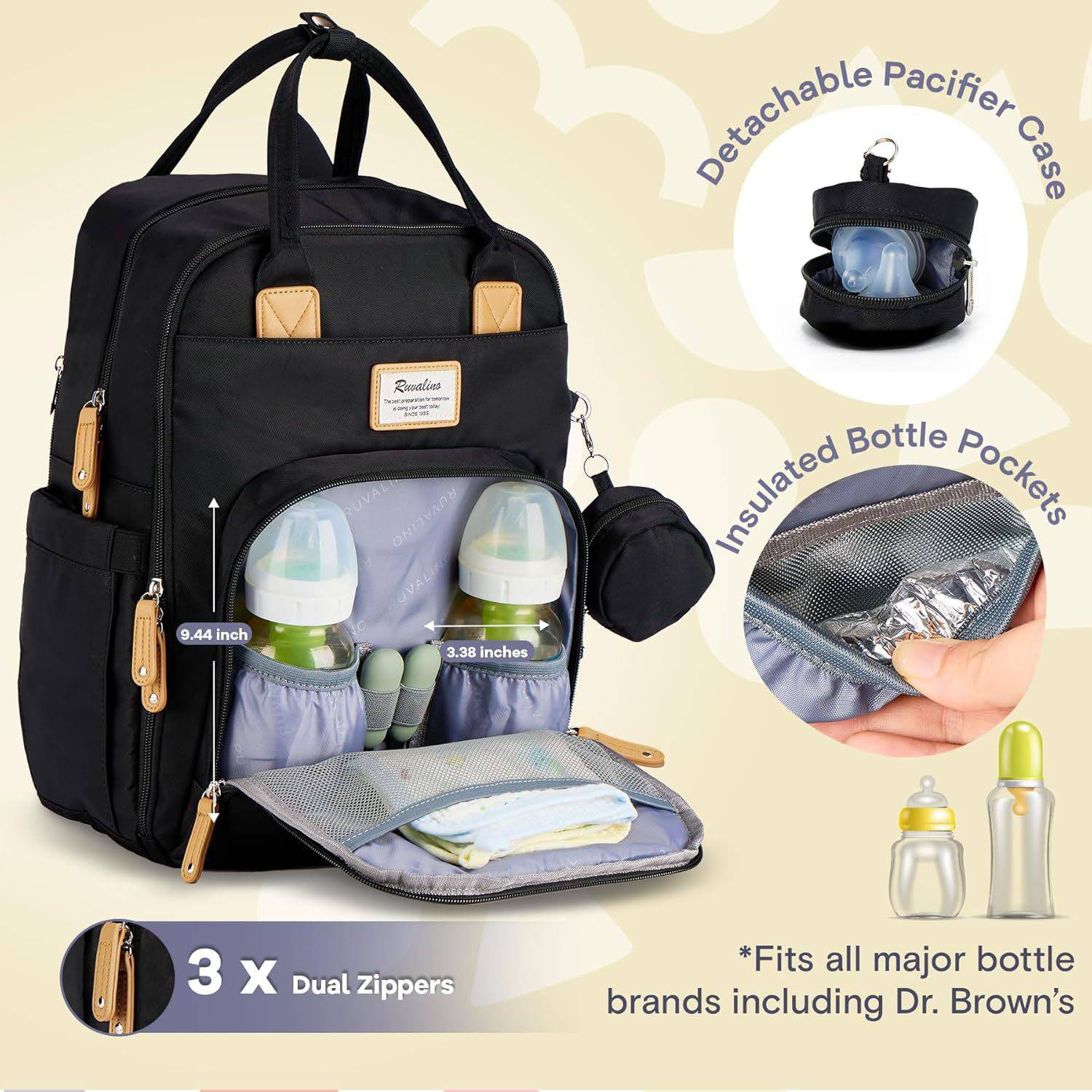 Waterproof Durable Travel Diaper Backpack w/ Multi-Pocket 3