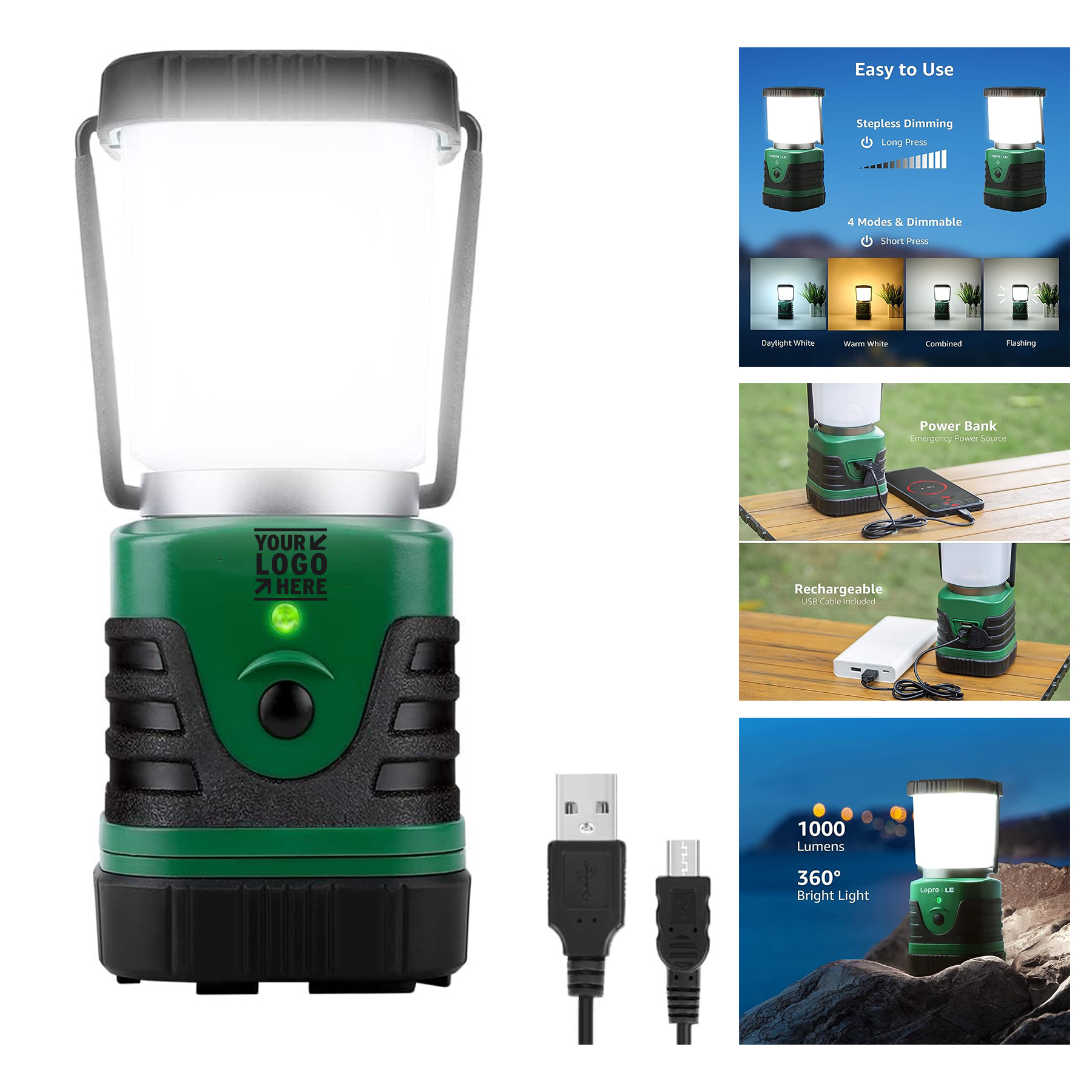 4 Light Modes Rechargeable Lighting EVER 1000LM LED Camping Essential Lantern 4400mAh Power Bank 2