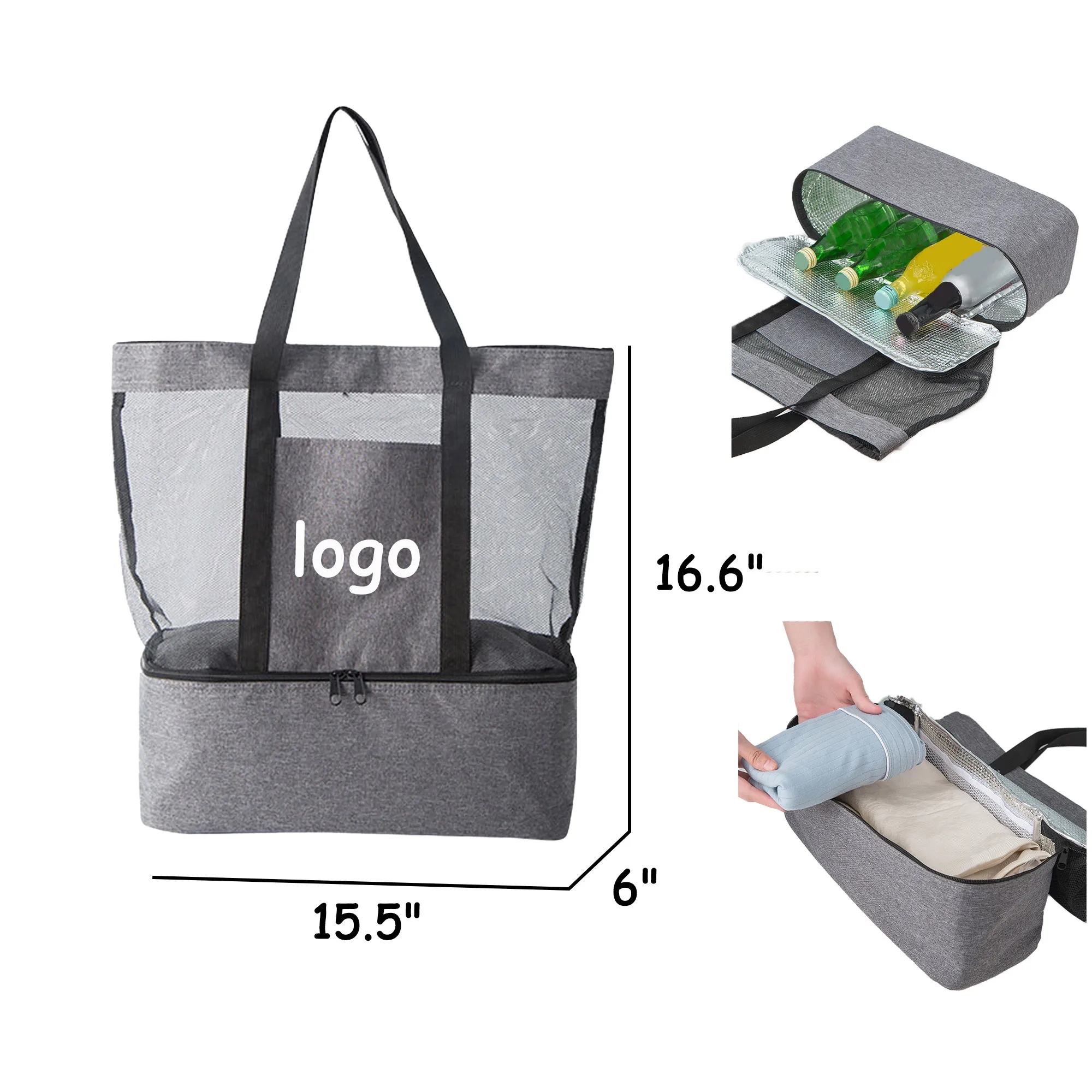MOQ 10 Double-Layer Mesh Canvas Bag Wet/Dry Separation 5