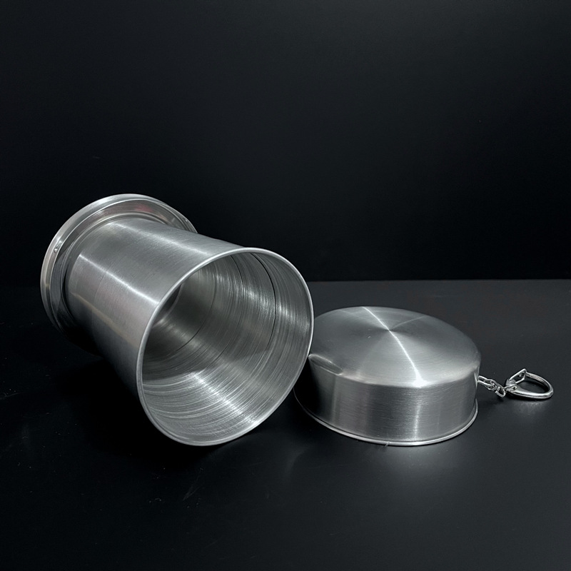 250ML Travel 304 Stainless Steel Collapsible Cup w/ Metal Keychain 4