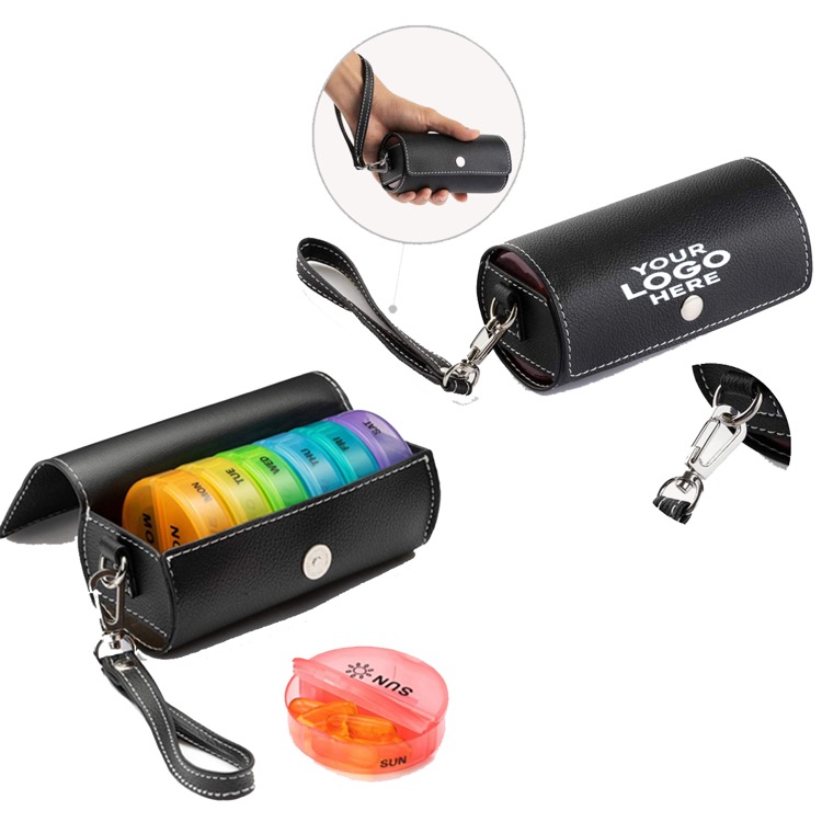 Portable one week small pill box leather bag 5