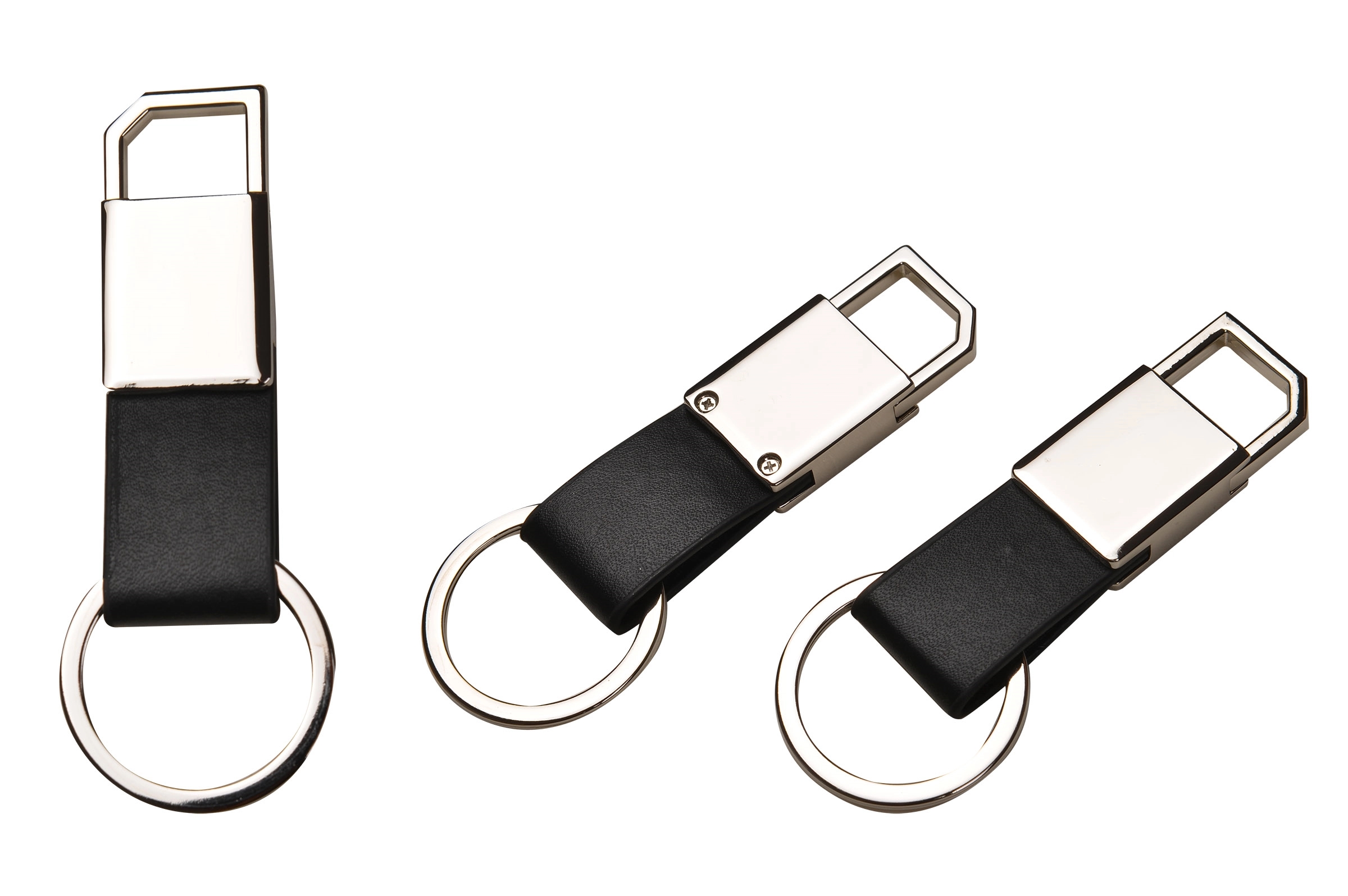 Black Leatherette Metal Clip-On Key Chain 1