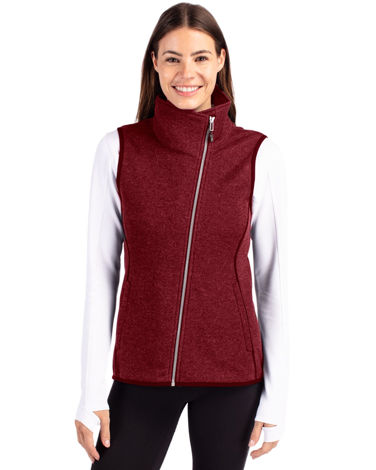 Cutter & Buck Mainsail Sweater-Knit Womens Full Zip Asymmetrical Vest 45