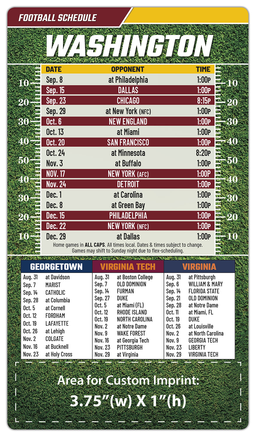 Magnet Football Sport Schedules - 4x7 Round Corners 1