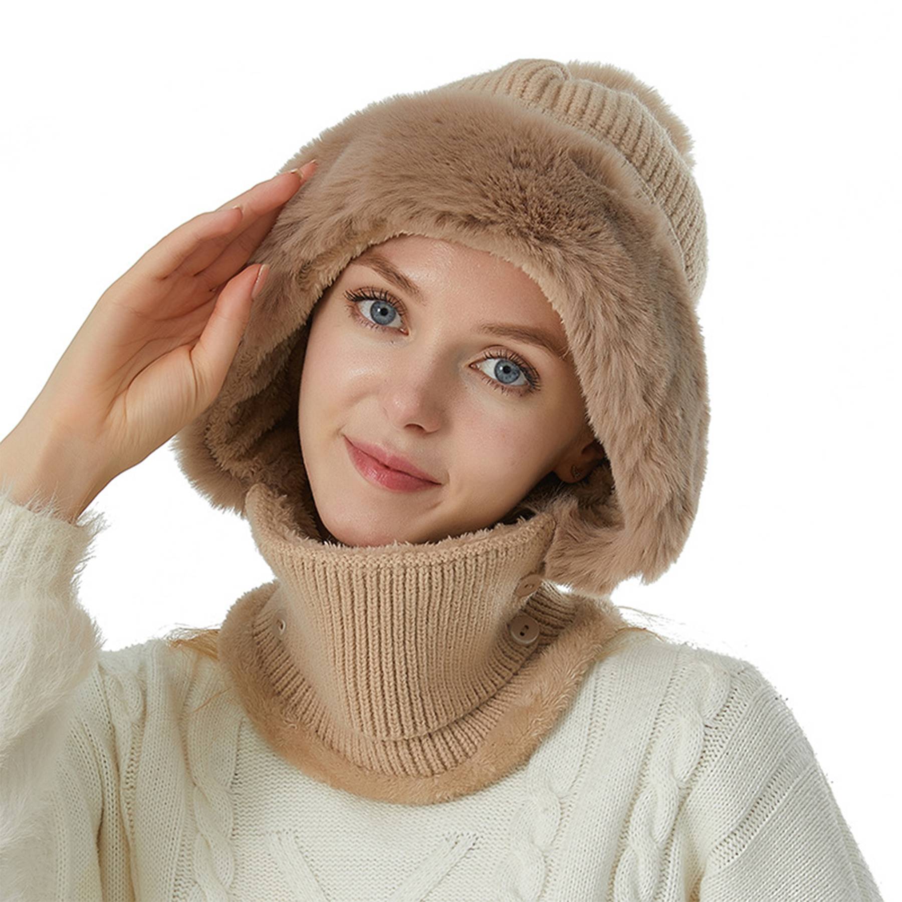 Winter Warm One Piece Fleece Scarf Mask Knitted Hat 11