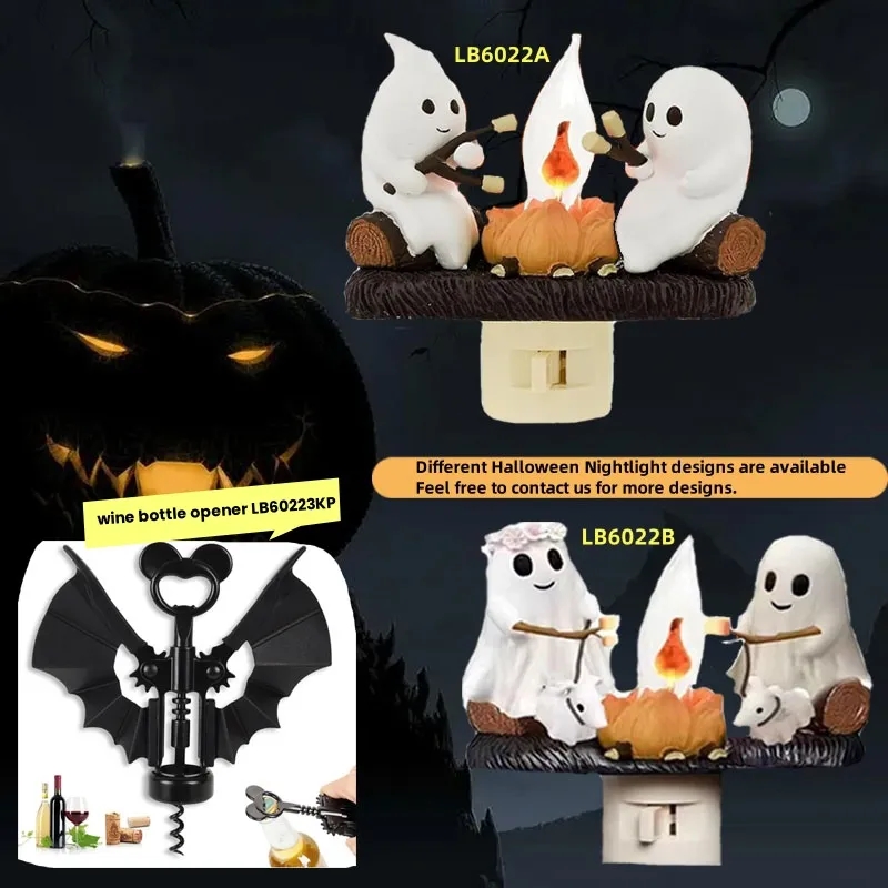 Ghost Campfire Flickering Night Light Plug in Halloween Gift 4